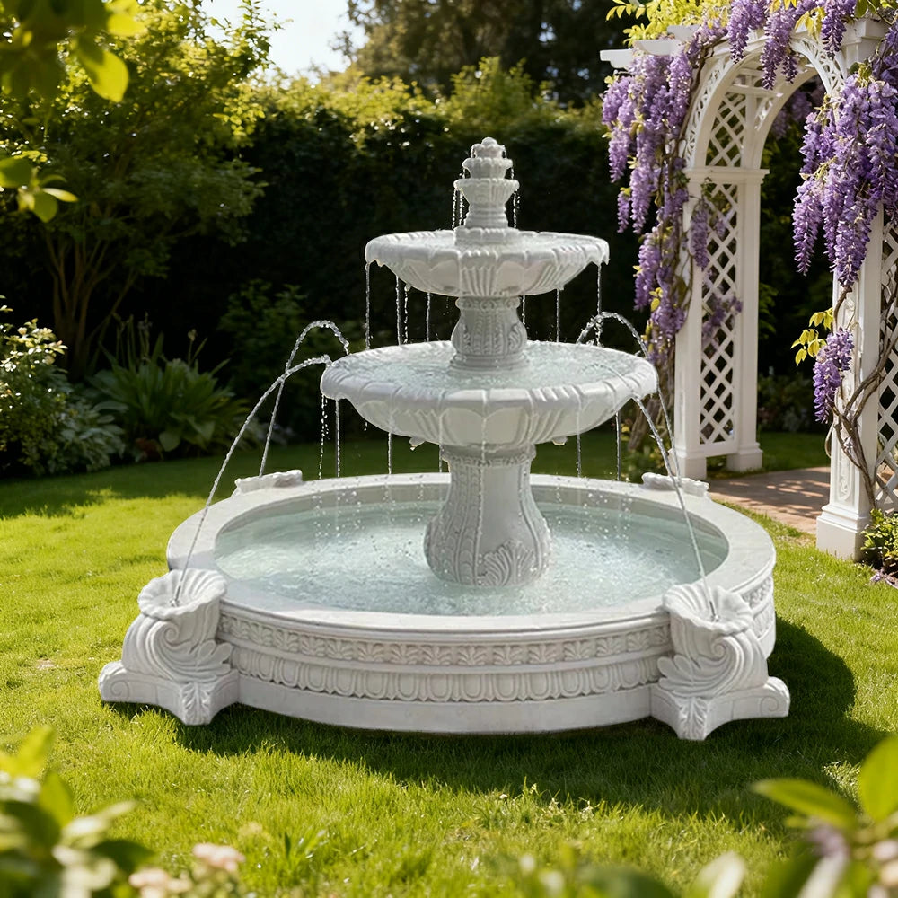 SOLARA Natural Sandstone Outdoor Fountain with 2.4m Fish Pond, Natural Sandstone Texture, Hand‑Polished Finish, Peaceful Water Feature