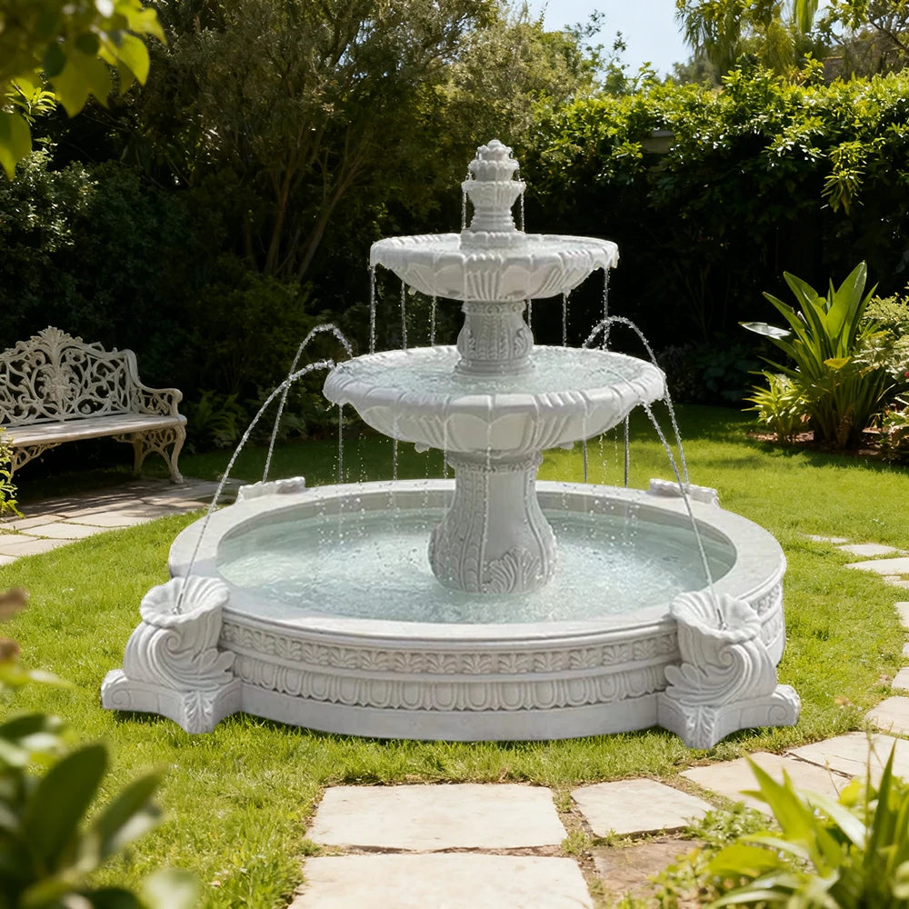 SOLARA Natural Sandstone Outdoor Fountain with 2.4m Fish Pond, Natural Sandstone Texture, Hand‑Polished Finish, Peaceful Water Feature