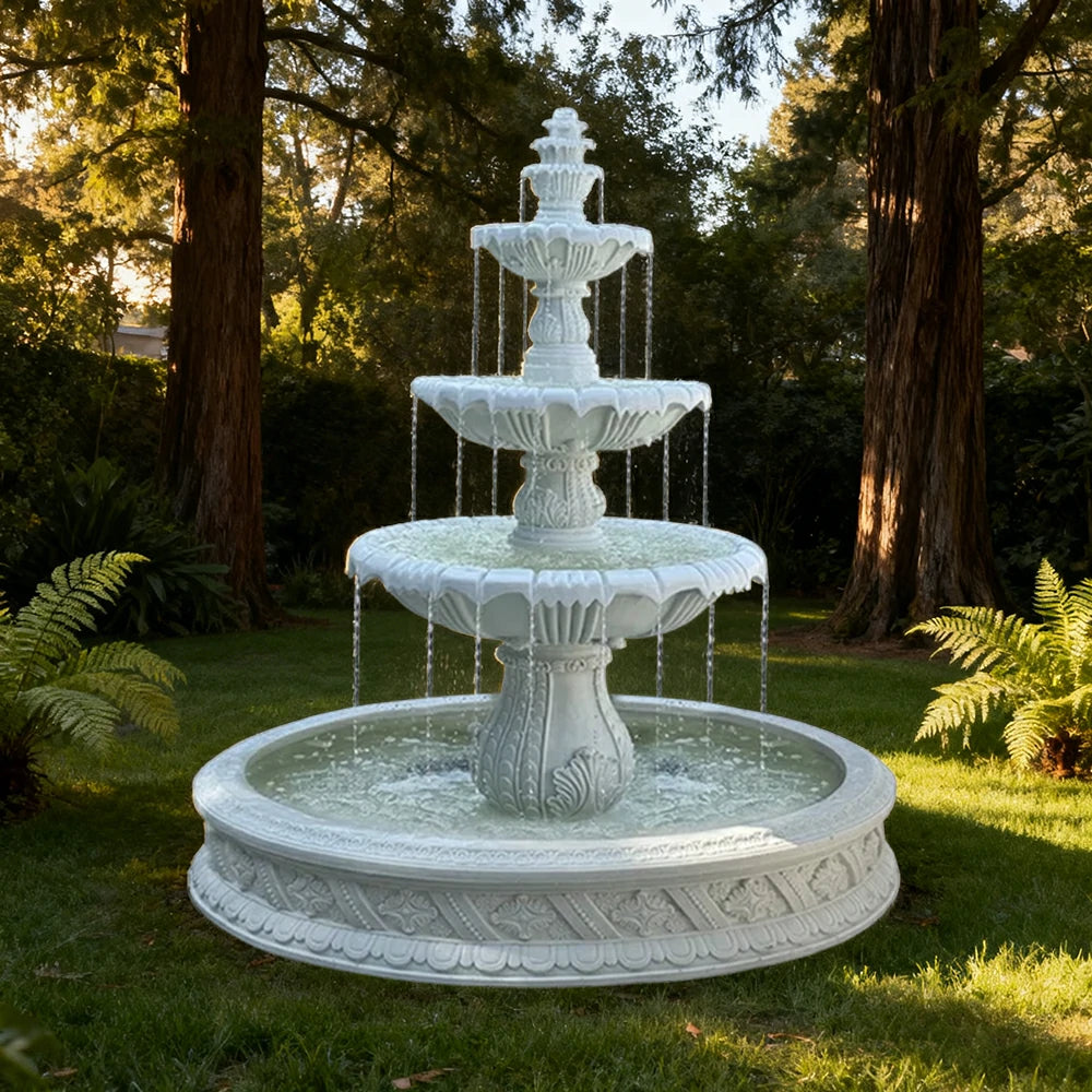 SOLARA Natural Sandstone Outdoor Fountain with 1.5m Fish Pond, Built‑In Circulation Pump, Smooth Stone Texture, Outdoor Pond & Fountain Feature