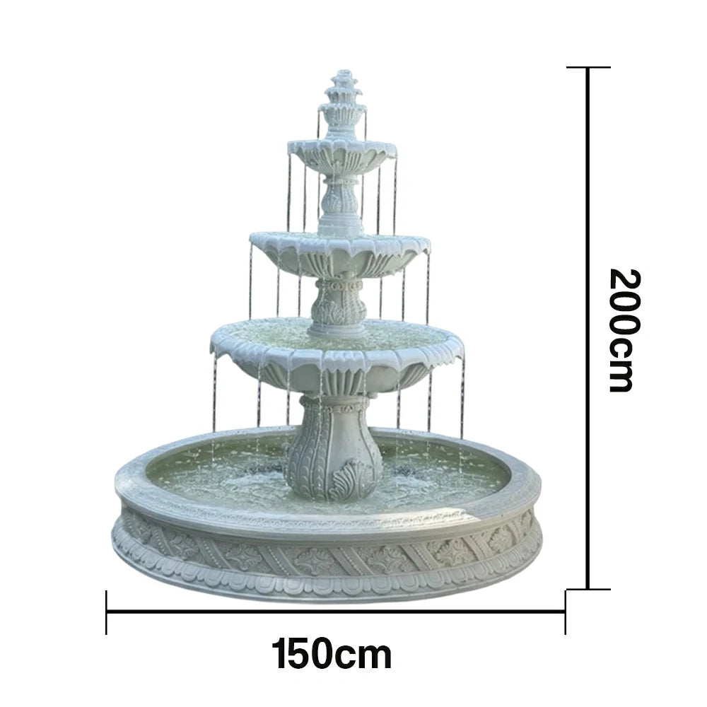 SOLARA Natural Sandstone Outdoor Fountain with 1.5m Fish Pond, Built‑In Circulation Pump, Smooth Stone Texture, Outdoor Pond & Fountain Feature