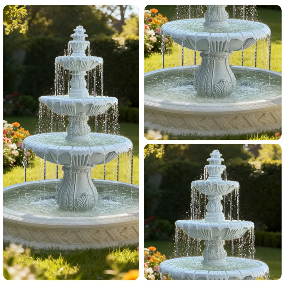 SOLARA Natural Sandstone Outdoor Fountain with 1.5m Fish Pond, Built‑In Circulation Pump, Smooth Stone Texture, Outdoor Pond & Fountain Feature