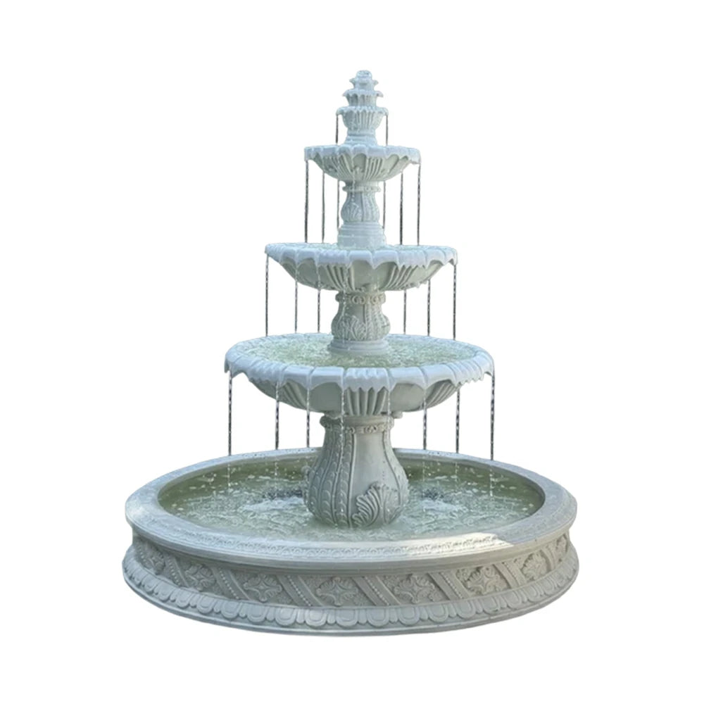 SOLARA Natural Sandstone Outdoor Fountain with 1.5m Fish Pond, Built‑In Circulation Pump, Smooth Stone Texture, Outdoor Pond & Fountain Feature