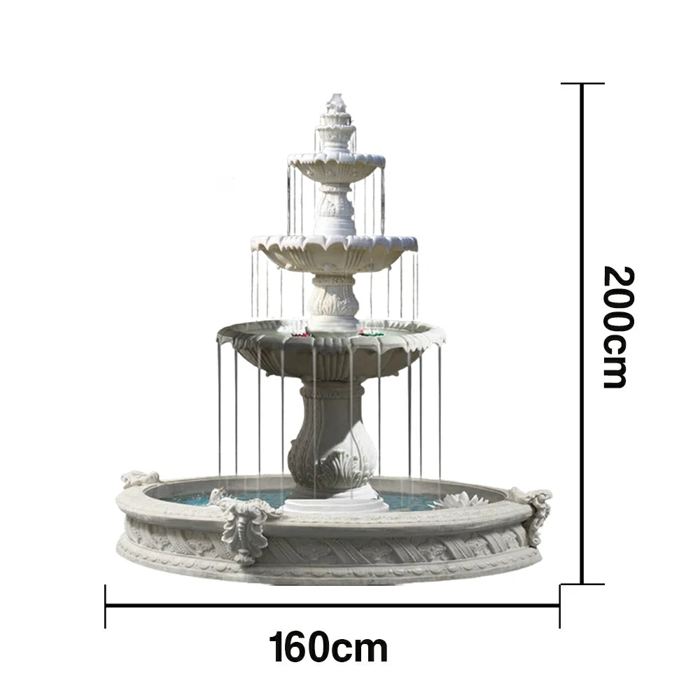SOLARA Natural Sandstone Outdoor Fountain with 1.6m Fish Pond, Built‑In Circulation Pump, Smooth Stone Texture, Outdoor Pond & Fountain Feature