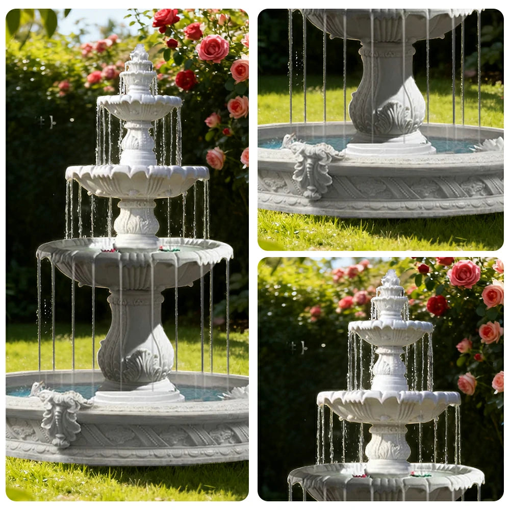 SOLARA Natural Sandstone Outdoor Fountain with 1.6m Fish Pond, Built‑In Circulation Pump, Smooth Stone Texture, Outdoor Pond & Fountain Feature