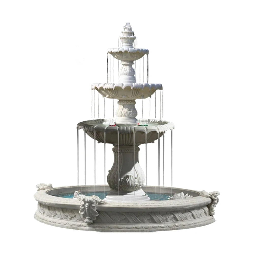 SOLARA Natural Sandstone Outdoor Fountain with 1.6m Fish Pond, Built‑In Circulation Pump, Smooth Stone Texture, Outdoor Pond & Fountain Feature