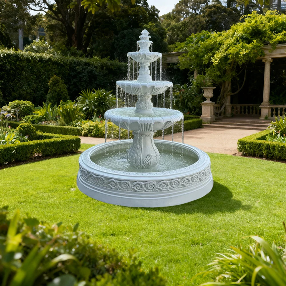 SOLARA Natural Sandstone Outdoor Fountain with 1.7m Fish Pond, Built-In Circulation Pump, Hand-Polished Texture, Garden Water Feature