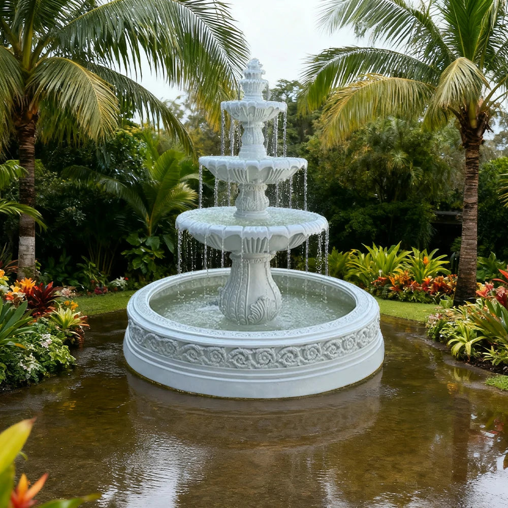 SOLARA Natural Sandstone Outdoor Fountain with 1.7m Fish Pond, Built-In Circulation Pump, Hand-Polished Texture, Garden Water Feature