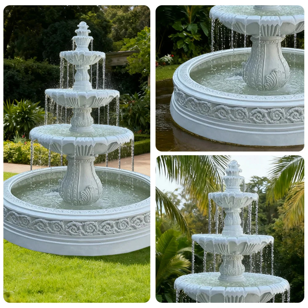 SOLARA Natural Sandstone Outdoor Fountain with 1.7m Fish Pond, Built-In Circulation Pump, Hand-Polished Texture, Garden Water Feature