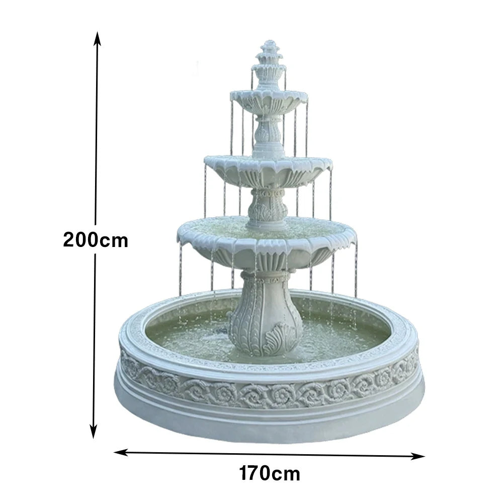 SOLARA Natural Sandstone Outdoor Fountain with 1.7m Fish Pond, Built-In Circulation Pump, Hand-Polished Texture, Garden Water Feature