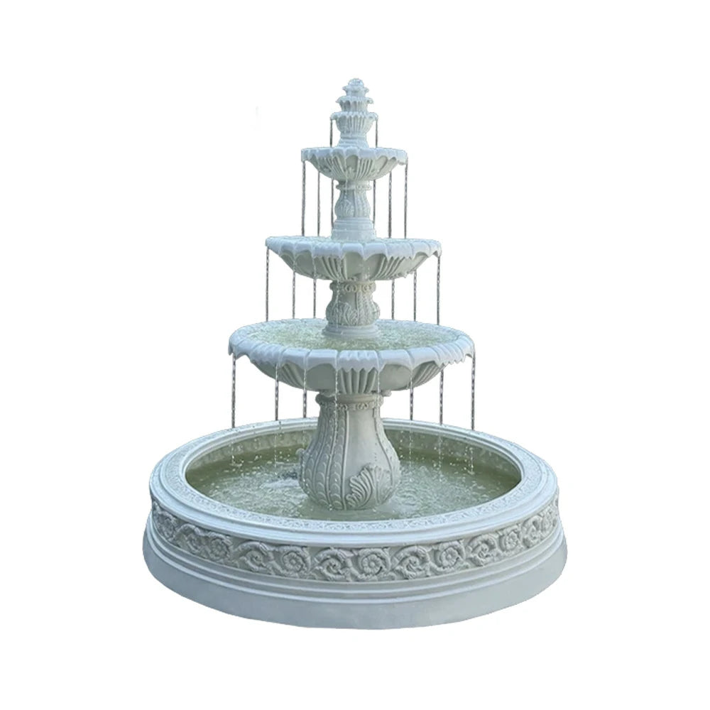SOLARA Natural Sandstone Outdoor Fountain with 1.7m Fish Pond, Built-In Circulation Pump, Hand-Polished Texture, Garden Water Feature