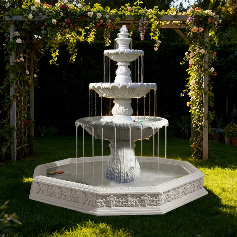 SOLARA Natural Sandstone Outdoor Fountain with 1.9m Fish Pond, Built‑In Circulation Pump, Smooth Stone Texture, Outdoor Pond & Fountain Feature