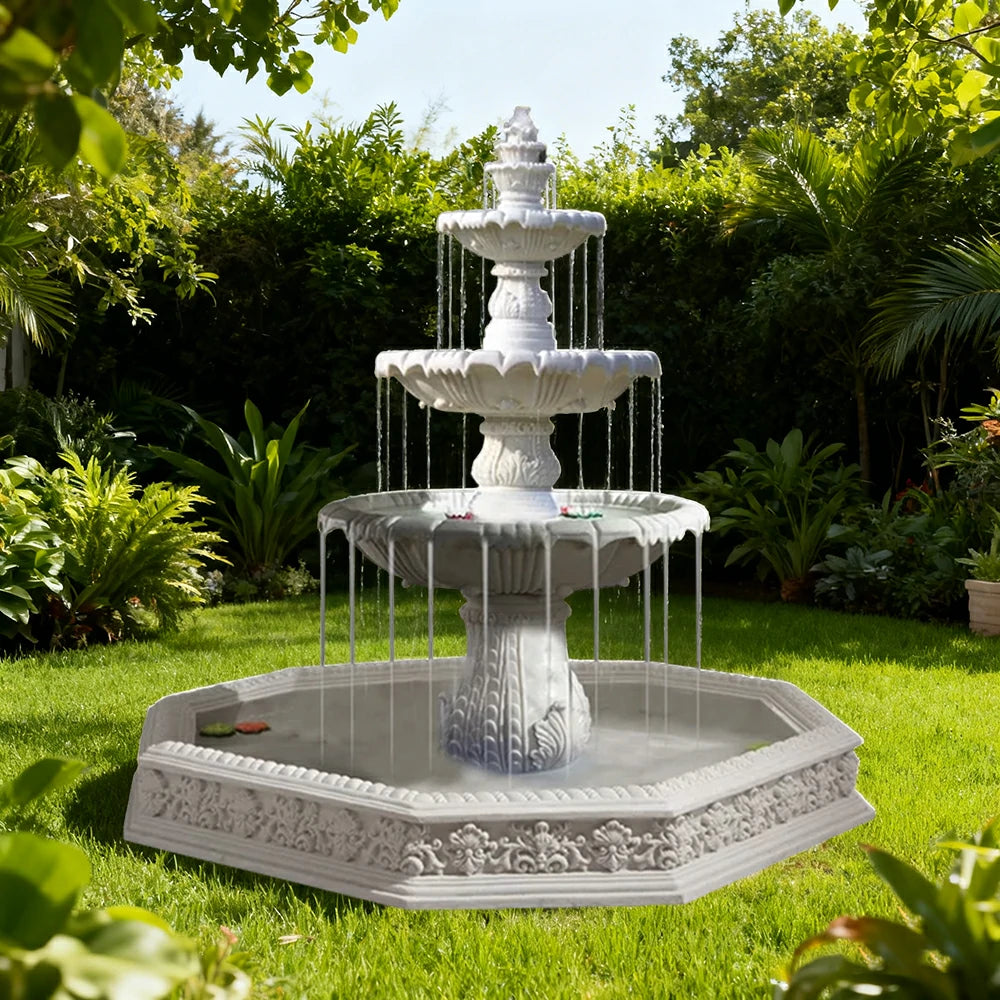 SOLARA Natural Sandstone Outdoor Fountain with 1.9m Fish Pond, Built‑In Circulation Pump, Smooth Stone Texture, Outdoor Pond & Fountain Feature