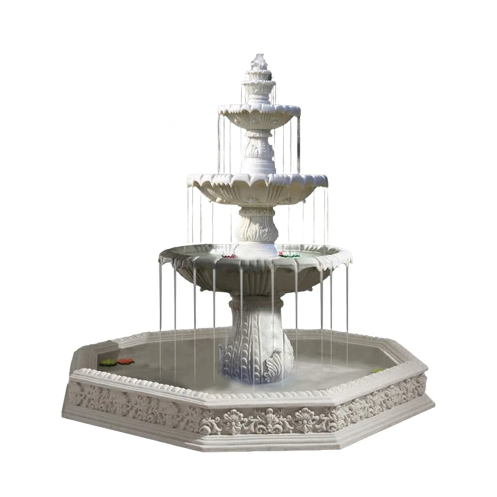 SOLARA Natural Sandstone Outdoor Fountain with 1.9m Fish Pond, Built‑In Circulation Pump, Smooth Stone Texture, Outdoor Pond & Fountain Feature