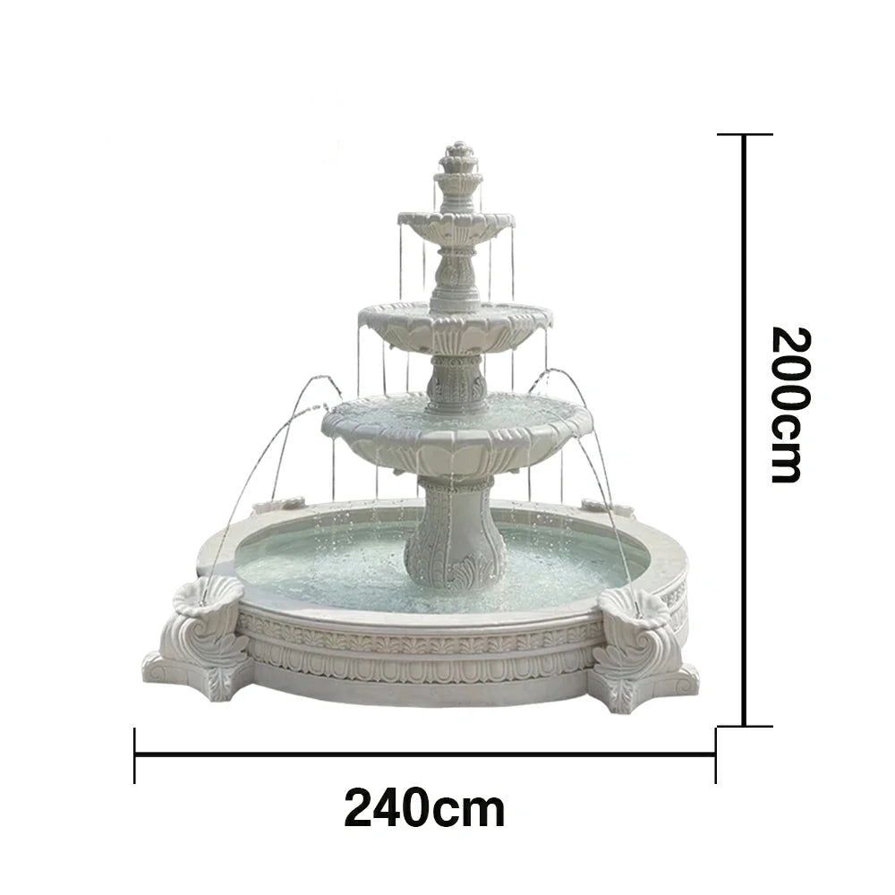 SOLARA Natural Sandstone Outdoor Fountain with 2.4m Fish Pond, Built‑In Circulation Pump, Smooth Stone Texture, Outdoor Pond & Fountain Feature