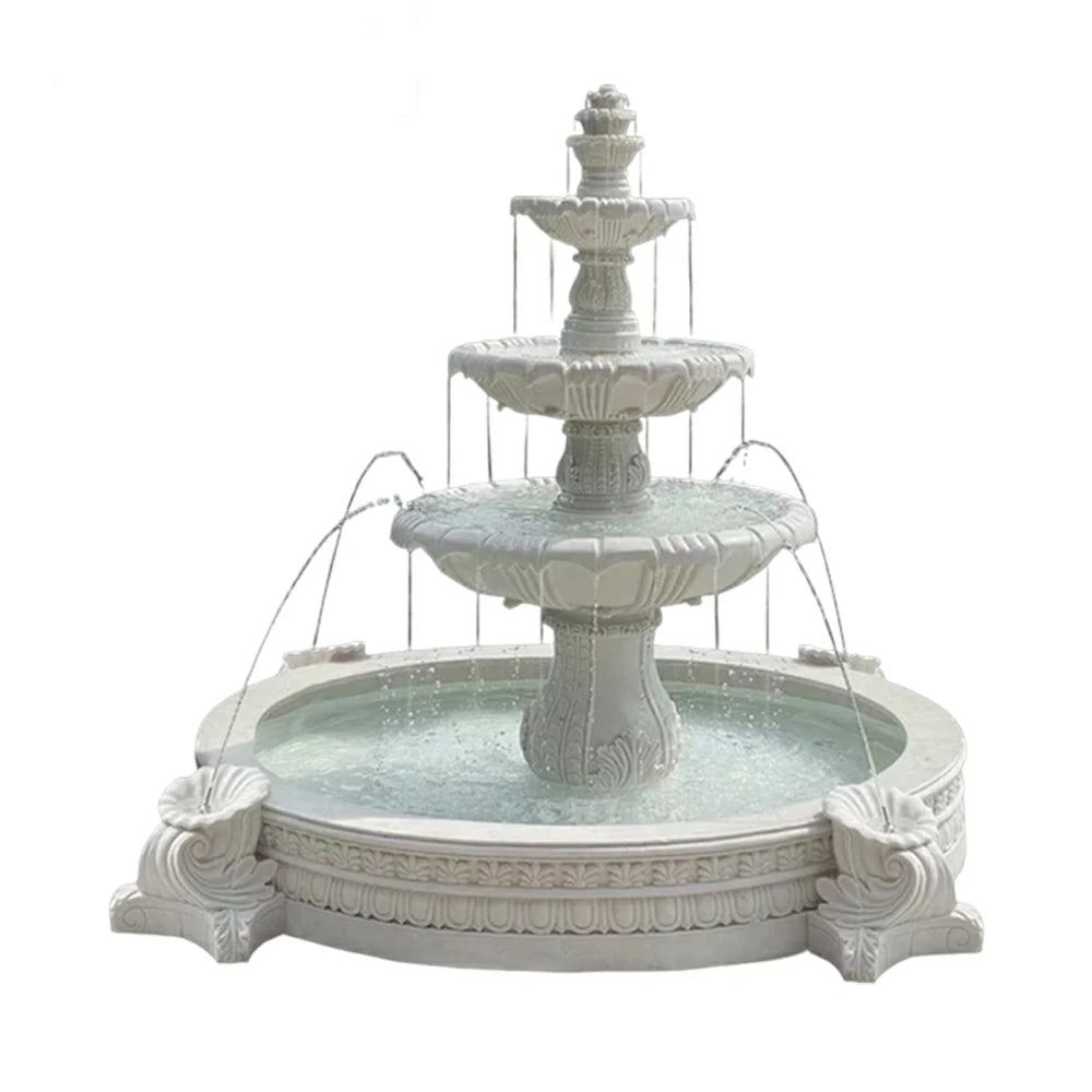 SOLARA Natural Sandstone Outdoor Fountain with 2.4m Fish Pond, Built‑In Circulation Pump, Smooth Stone Texture, Outdoor Pond & Fountain Feature