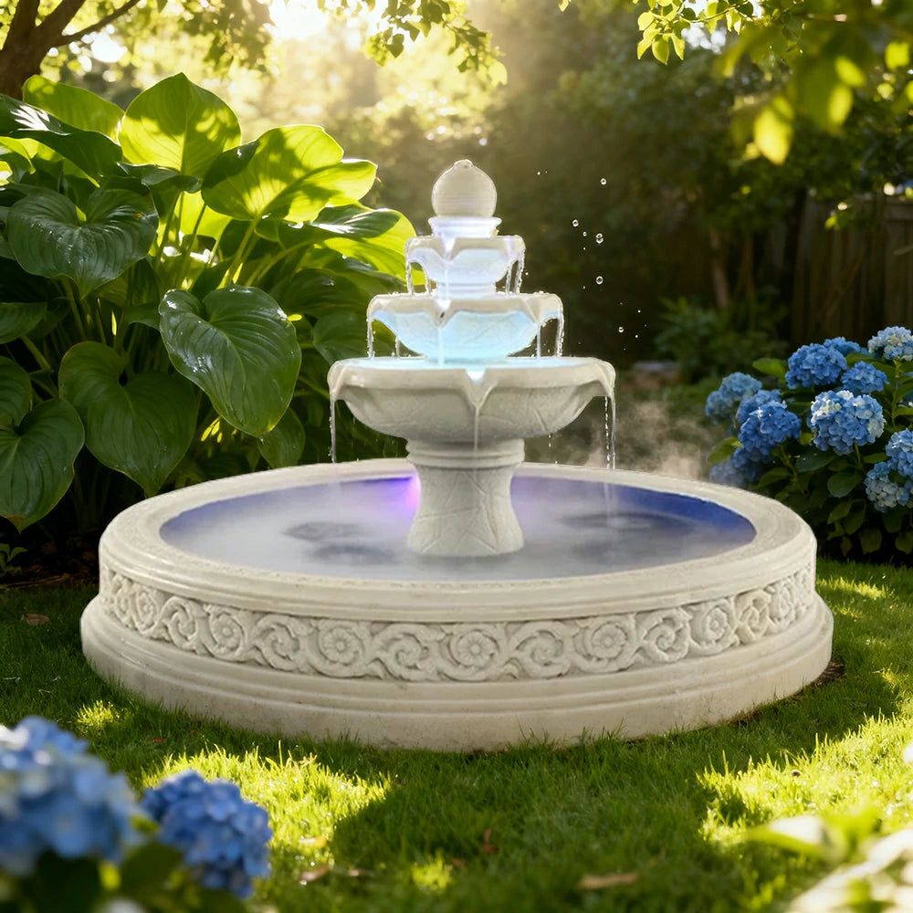 SOLARA Natural Sandstone Outdoor Fountain with 1.7m Fish Pond, Flowing Water, Hand‑Polished Stone, Garden Tranquility Feature