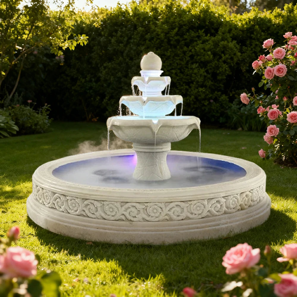 SOLARA Natural Sandstone Outdoor Fountain with 1.7m Fish Pond, Flowing Water, Hand‑Polished Stone, Garden Tranquility Feature