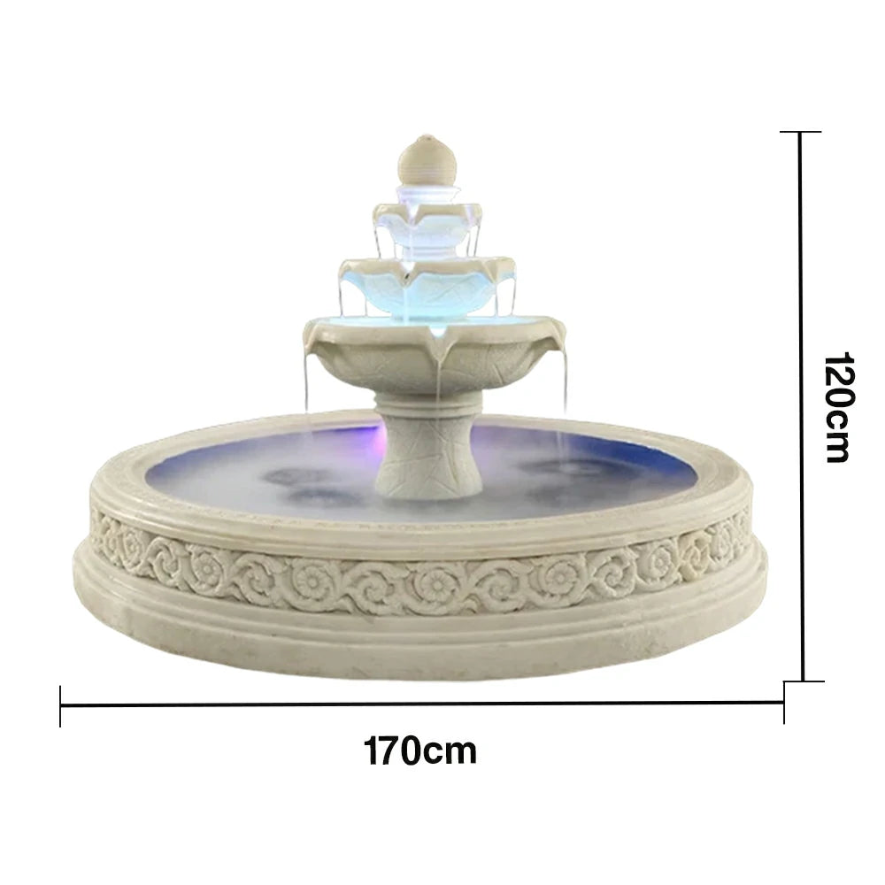 SOLARA Natural Sandstone Outdoor Fountain with 1.7m Fish Pond, Flowing Water, Hand‑Polished Stone, Garden Tranquility Feature
