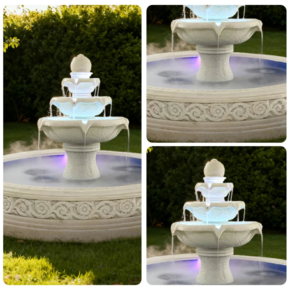 SOLARA Natural Sandstone Outdoor Fountain with 1.7m Fish Pond, Flowing Water, Hand‑Polished Stone, Garden Tranquility Feature