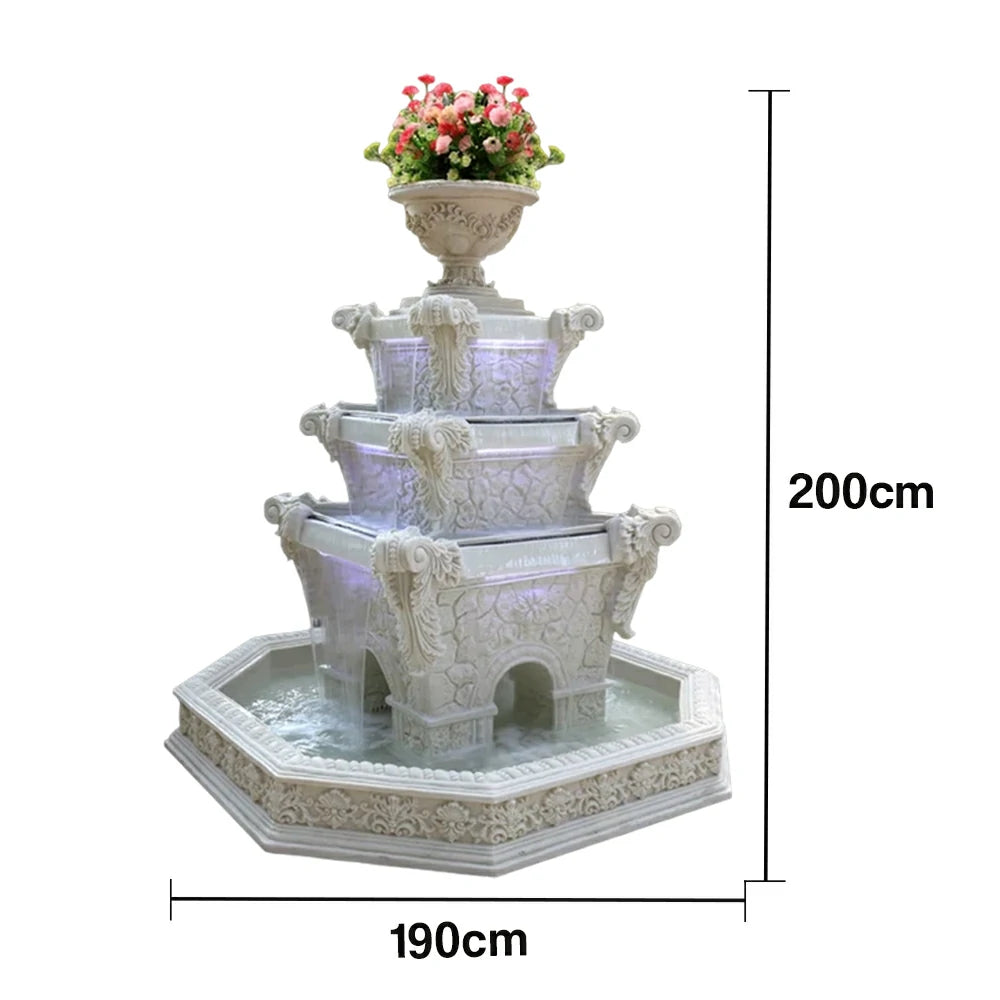 SOLARA Natural Sandstone Outdoor Fountain with 1.9m Fish Pond, Built‑In Pump, Smooth Finish, Elegant Garden Water Piece