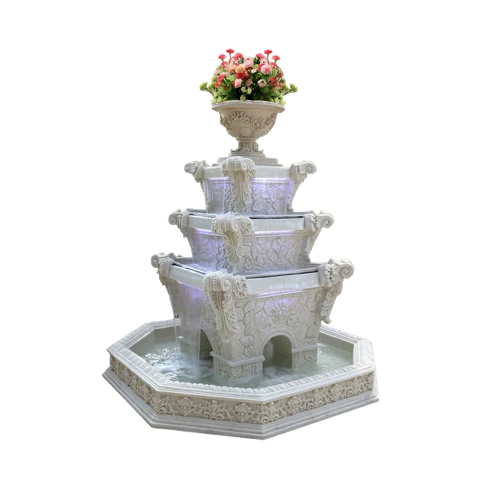 SOLARA Natural Sandstone Outdoor Fountain with 1.9m Fish Pond, Built‑In Pump, Smooth Finish, Elegant Garden Water Piece