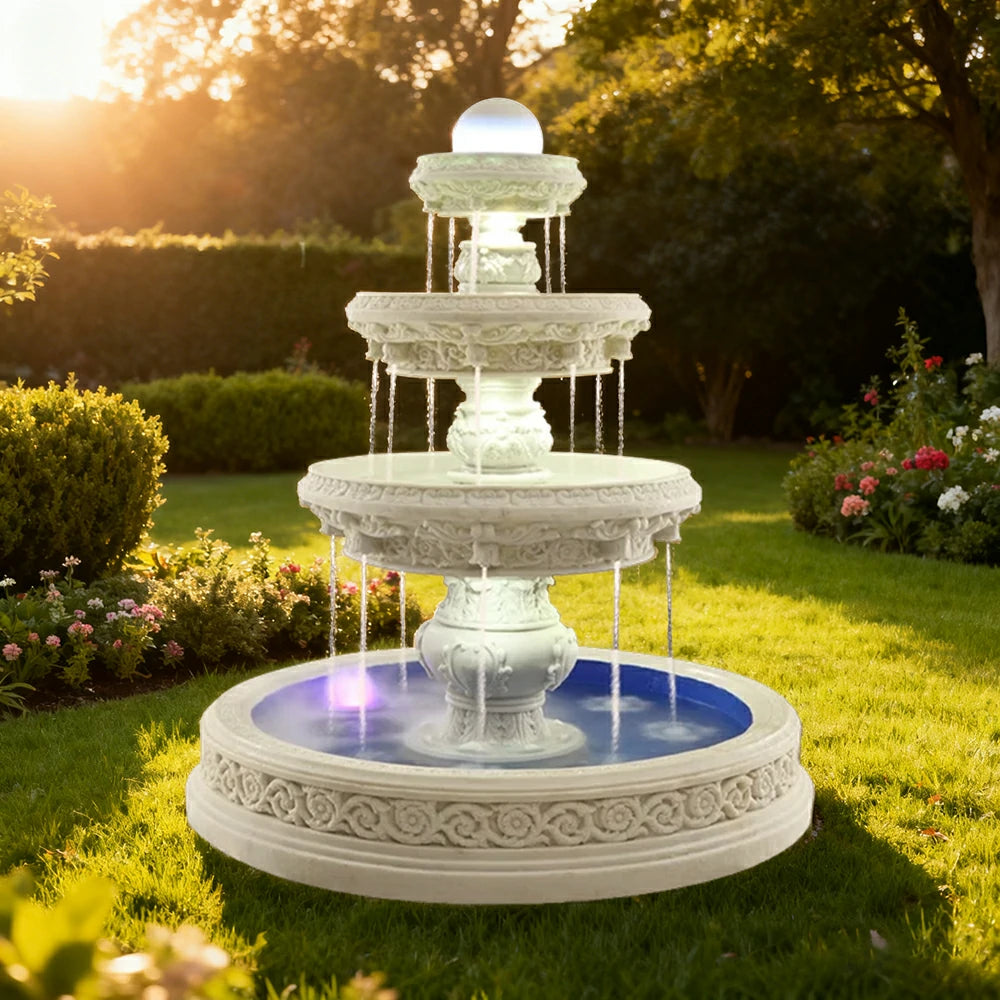 SOLARA Natural Sandstone Outdoor Fountain with 1.7m Fish Pond, Carved Sandstone Detail, Hand‑Polished Surface, Outdoor Serenity