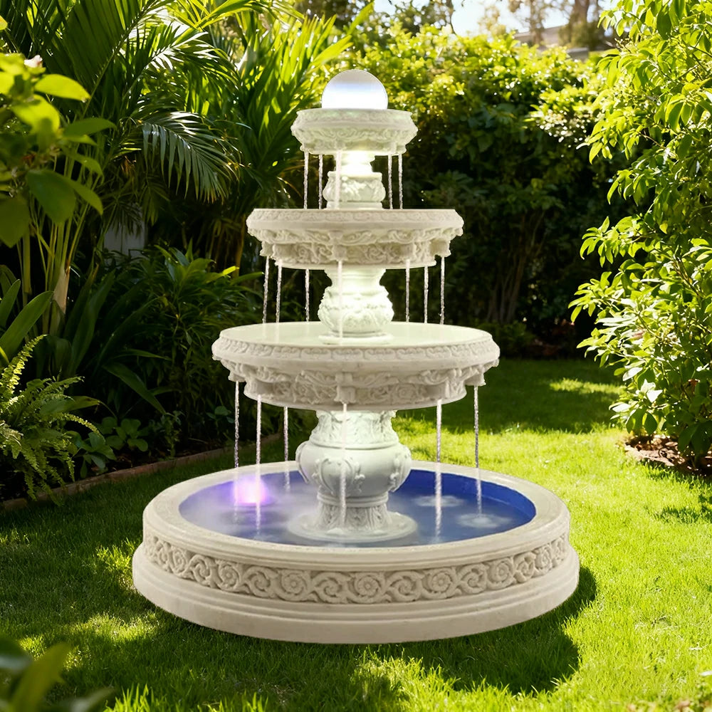 SOLARA Natural Sandstone Outdoor Fountain with 1.7m Fish Pond, Carved Sandstone Detail, Hand‑Polished Surface, Outdoor Serenity