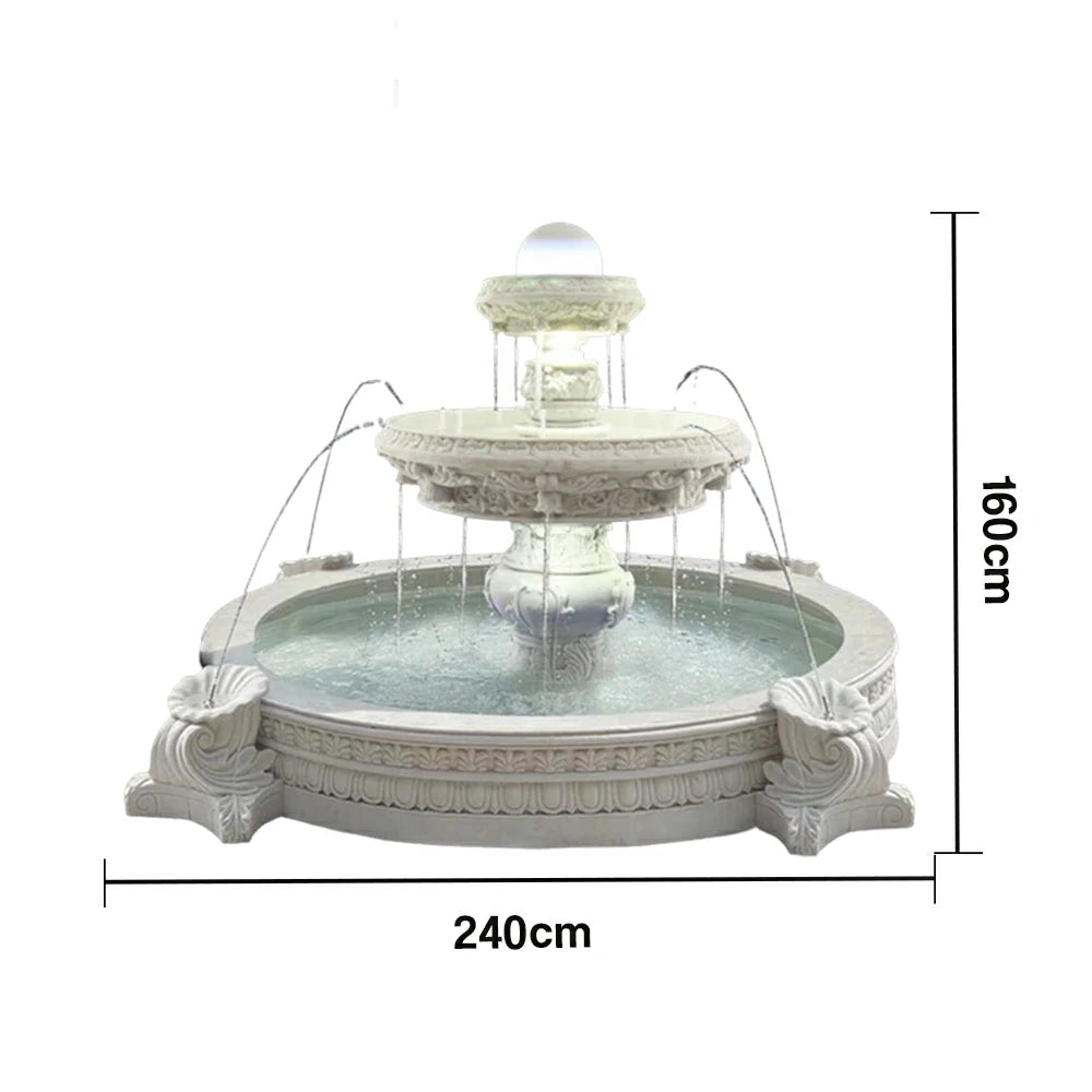 SOLARA Natural Sandstone Outdoor Fountain with 2.4m Fish Pond, Built‑In Circulation Pump, Polished Natural Stone, Garden Centre Feature