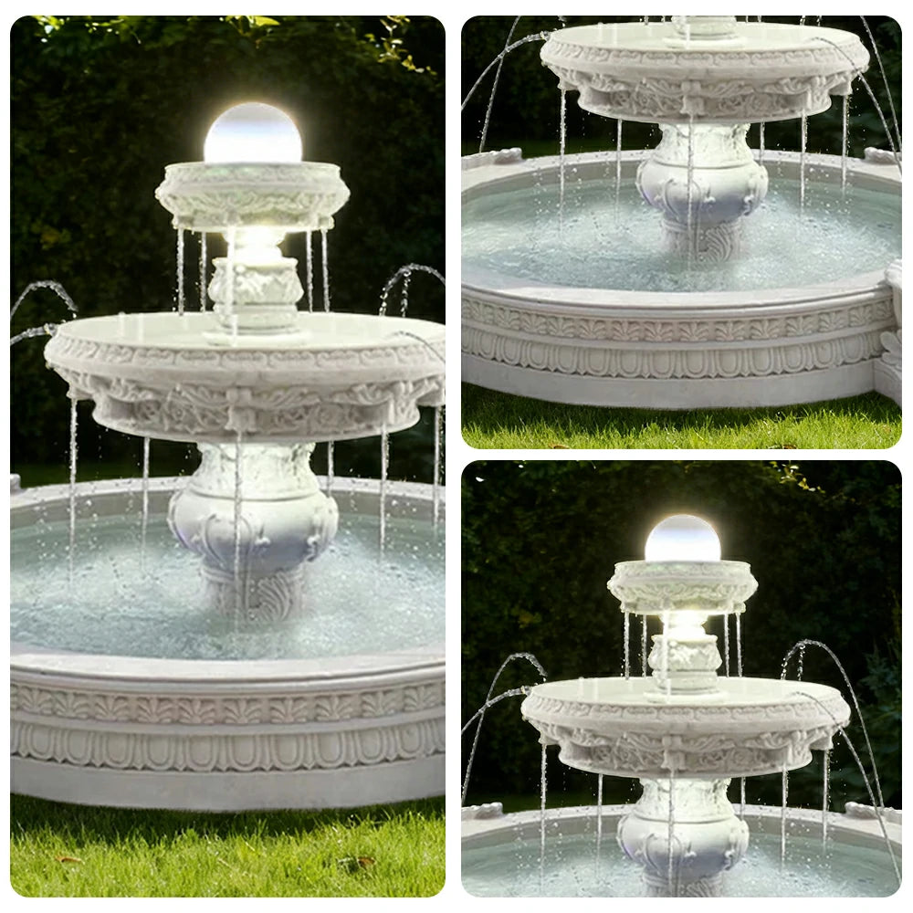 SOLARA Natural Sandstone Outdoor Fountain with 2.4m Fish Pond, Built‑In Circulation Pump, Polished Natural Stone, Garden Centre Feature