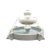 SOLARA Natural Sandstone Outdoor Fountain with 2.4m Fish Pond, Built‑In Circulation Pump, Polished Natural Stone, Garden Centre Feature