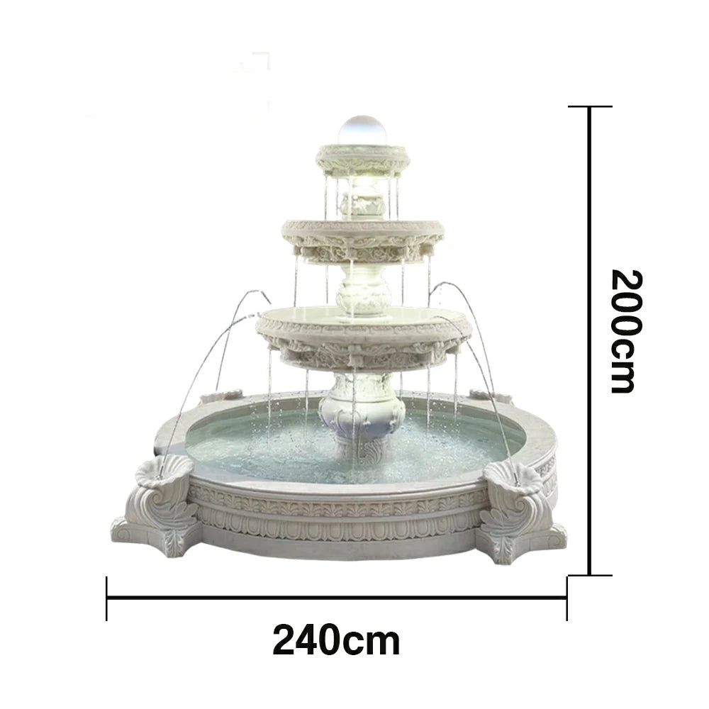 SOLARA Natural Sandstone Outdoor Fountain with 2.4m Fish Pond, Smooth Sandstone Surface, Continuous Water Flow, Premium Outdoor Fountain