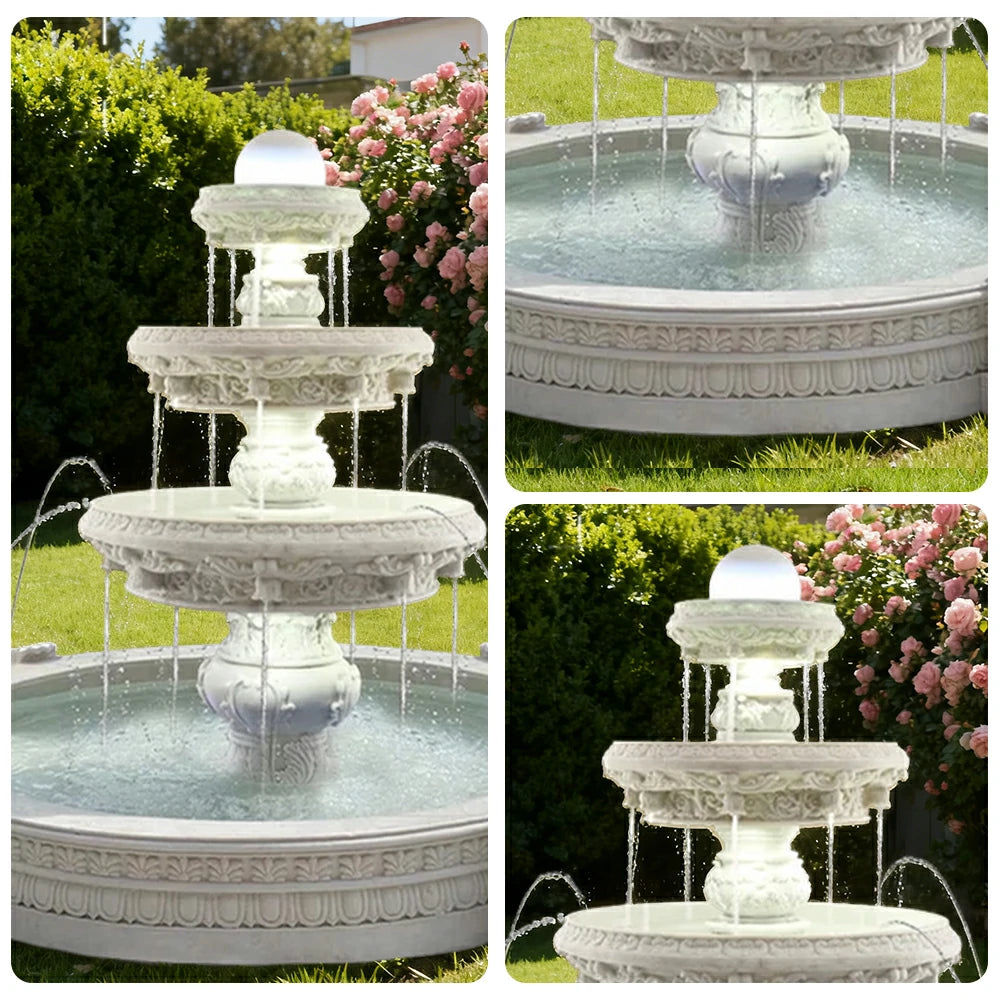 SOLARA Natural Sandstone Outdoor Fountain with 2.4m Fish Pond, Smooth Sandstone Surface, Continuous Water Flow, Premium Outdoor Fountain