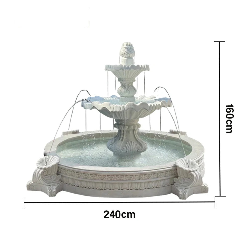 SOLARA Natural Sandstone Outdoor Fountain with 2.4m Fish Pond, Built‑In Pump, Textured Stone Finish, Garden Pond Water Feature