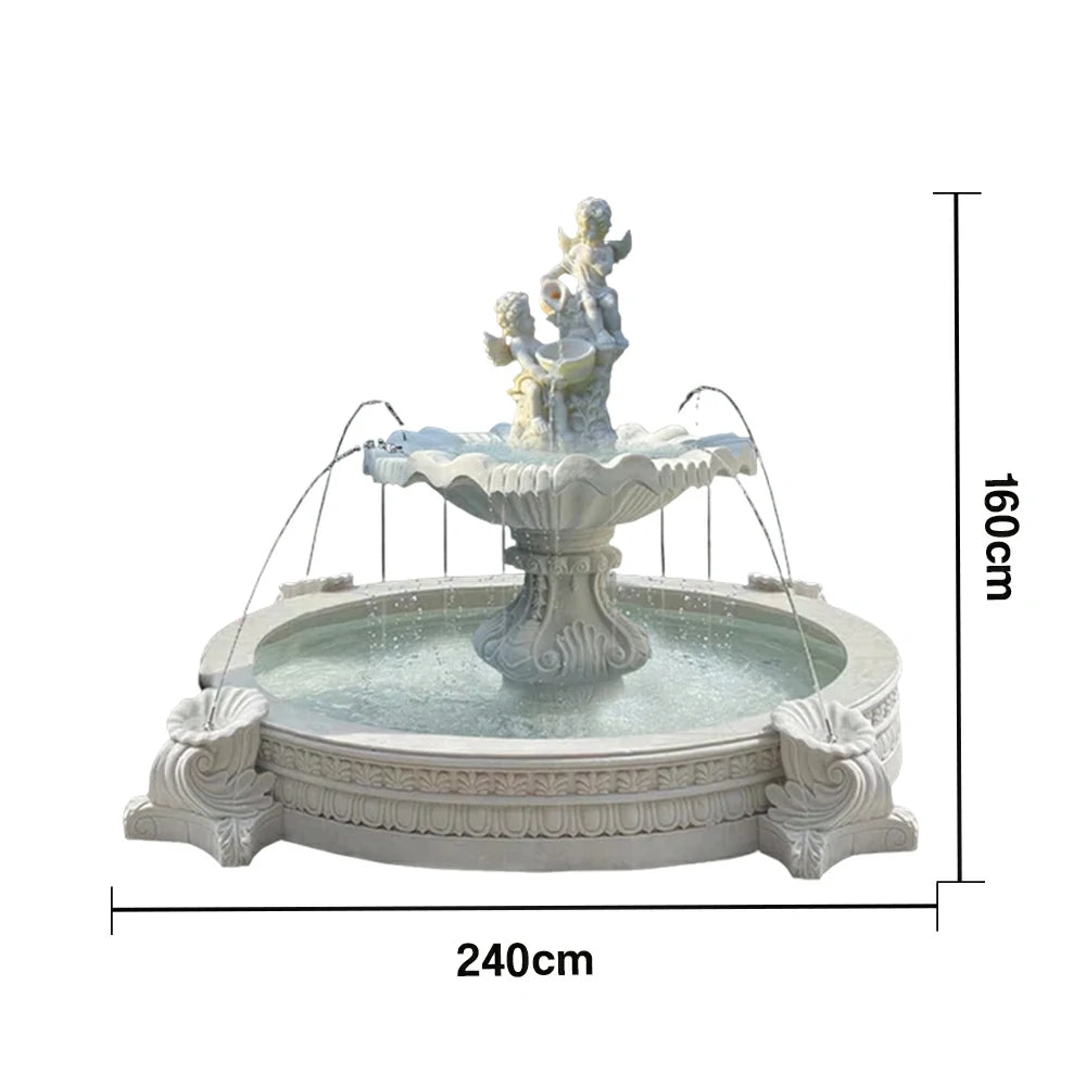 SOLARA Natural Sandstone Outdoor Fountain with 2.4m Fish Pond, Hand‑Polished Texture, Calm Water Flow, Outdoor Garden Highlight