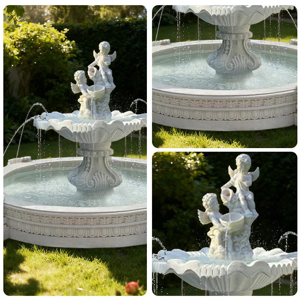 SOLARA Natural Sandstone Outdoor Fountain with 2.4m Fish Pond, Hand‑Polished Texture, Calm Water Flow, Outdoor Garden Highlight