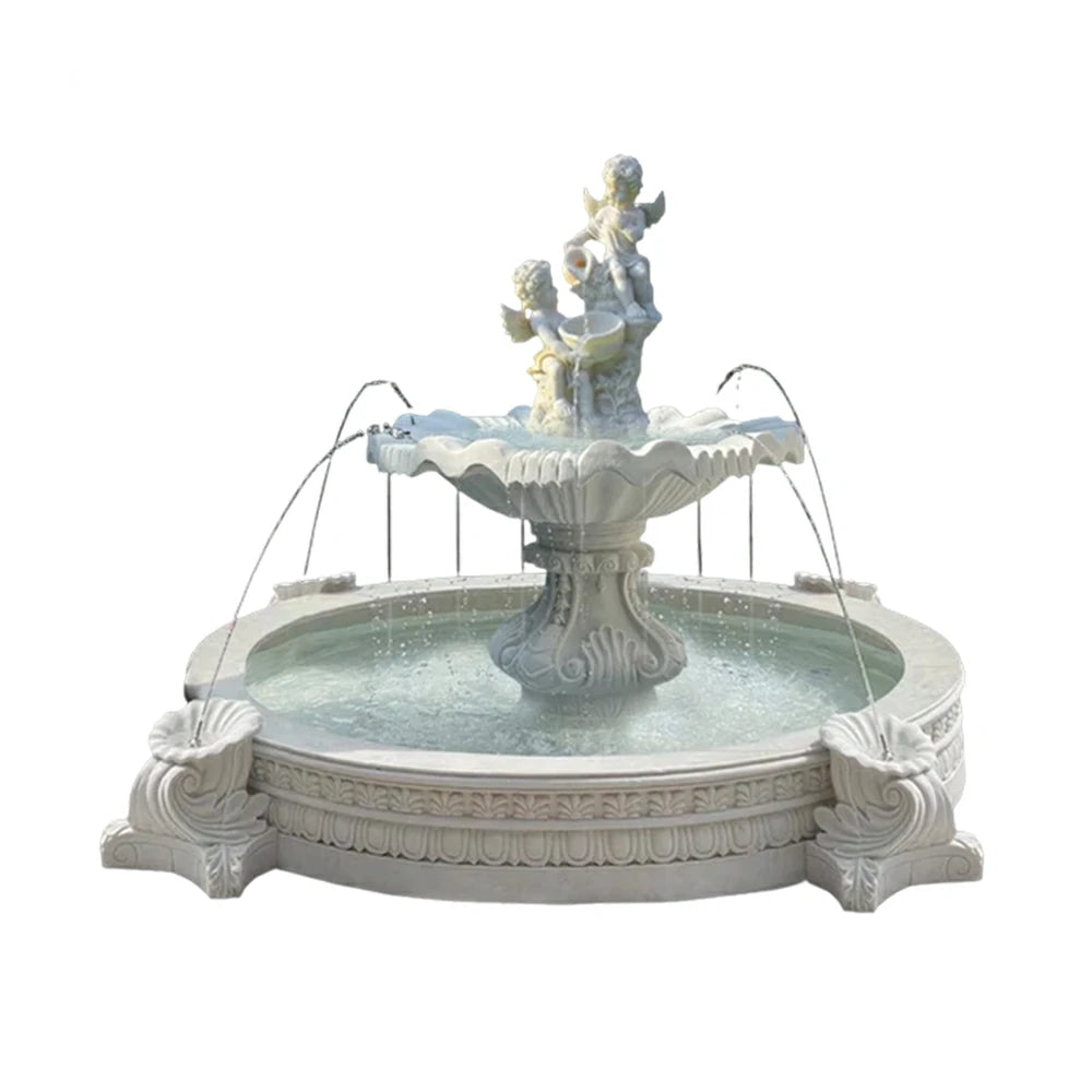 SOLARA Natural Sandstone Outdoor Fountain with 2.4m Fish Pond, Hand‑Polished Texture, Calm Water Flow, Outdoor Garden Highlight