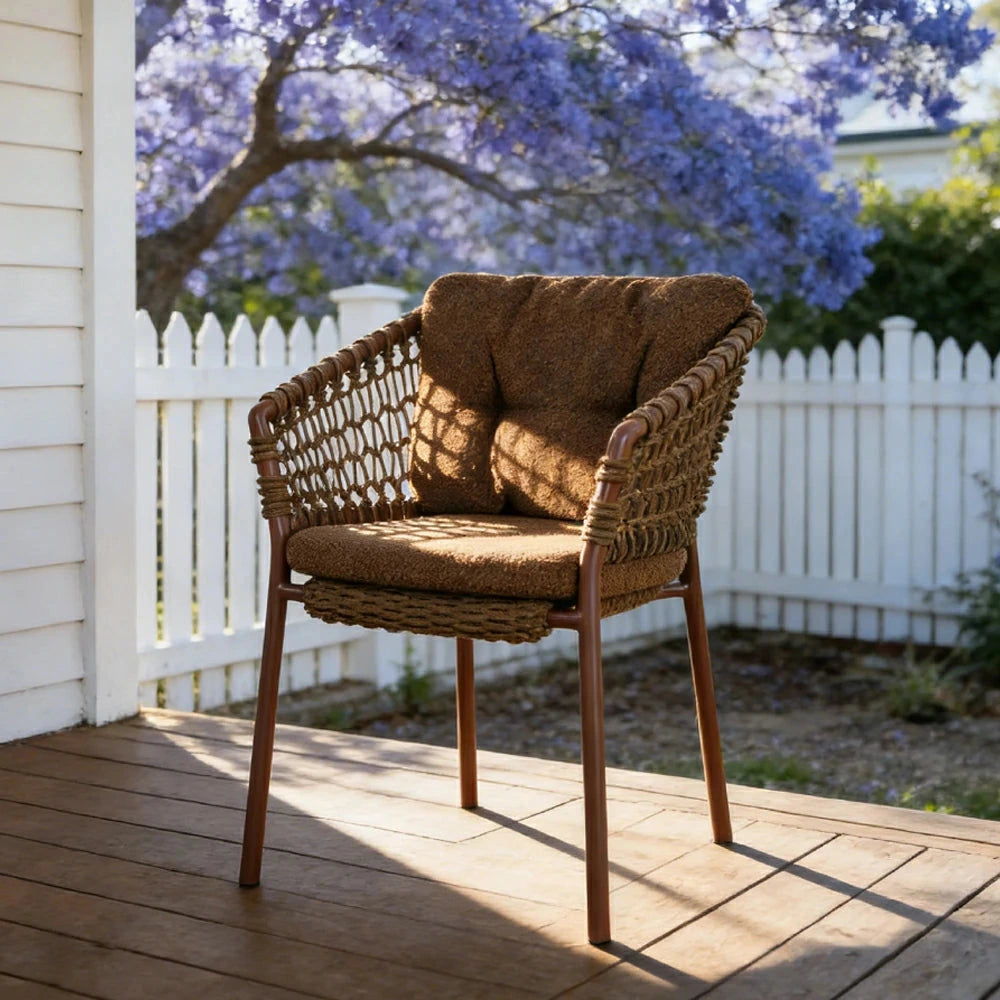 SOLARA Outdoor Woven Rope Chair - High-Density Cushion, Aviation-Grade Aluminium Frame, Waterproof UV-Resistant Patio Seating - Red