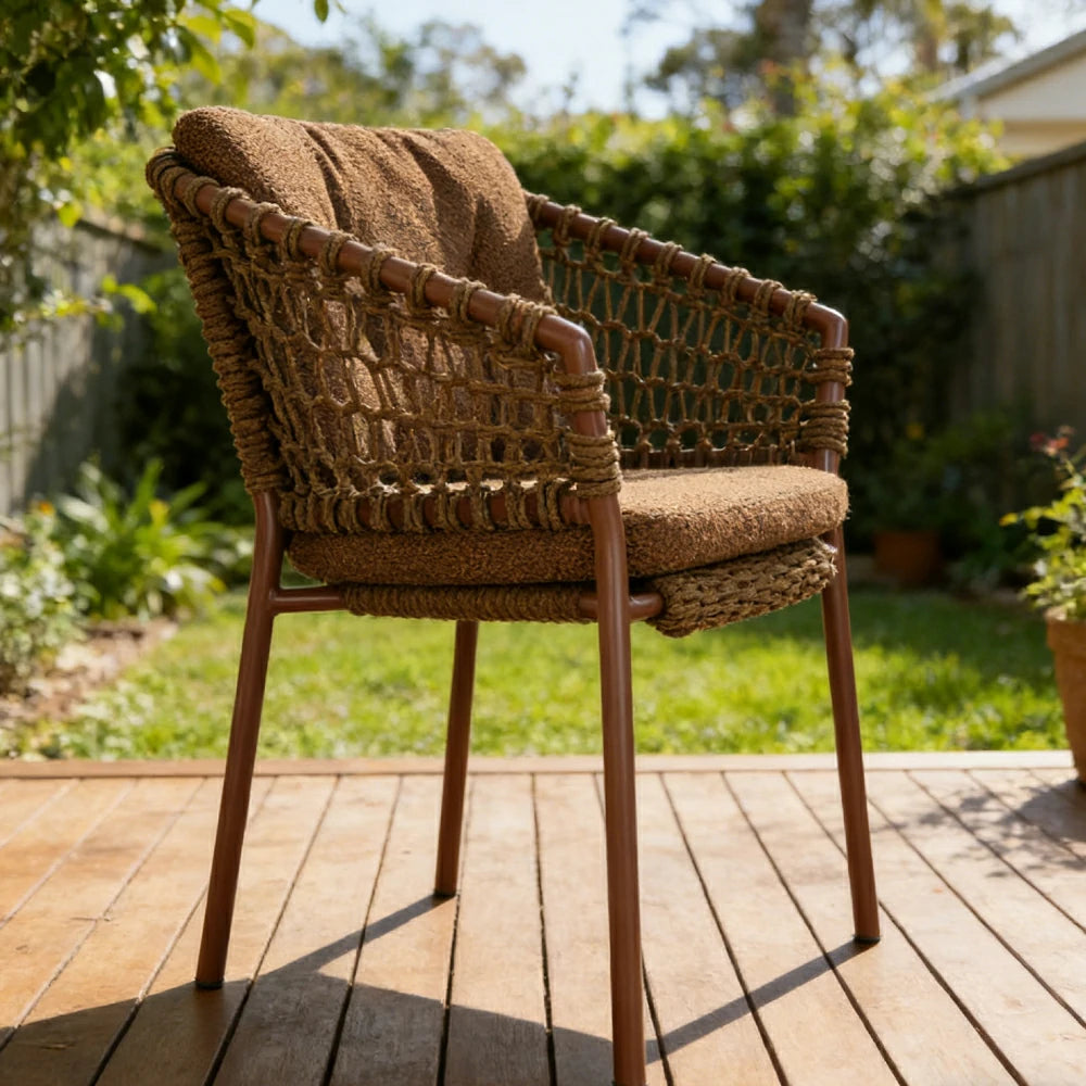 SOLARA Outdoor Woven Rope Chair - High-Density Cushion, Aviation-Grade Aluminium Frame, Waterproof UV-Resistant Patio Seating - Red