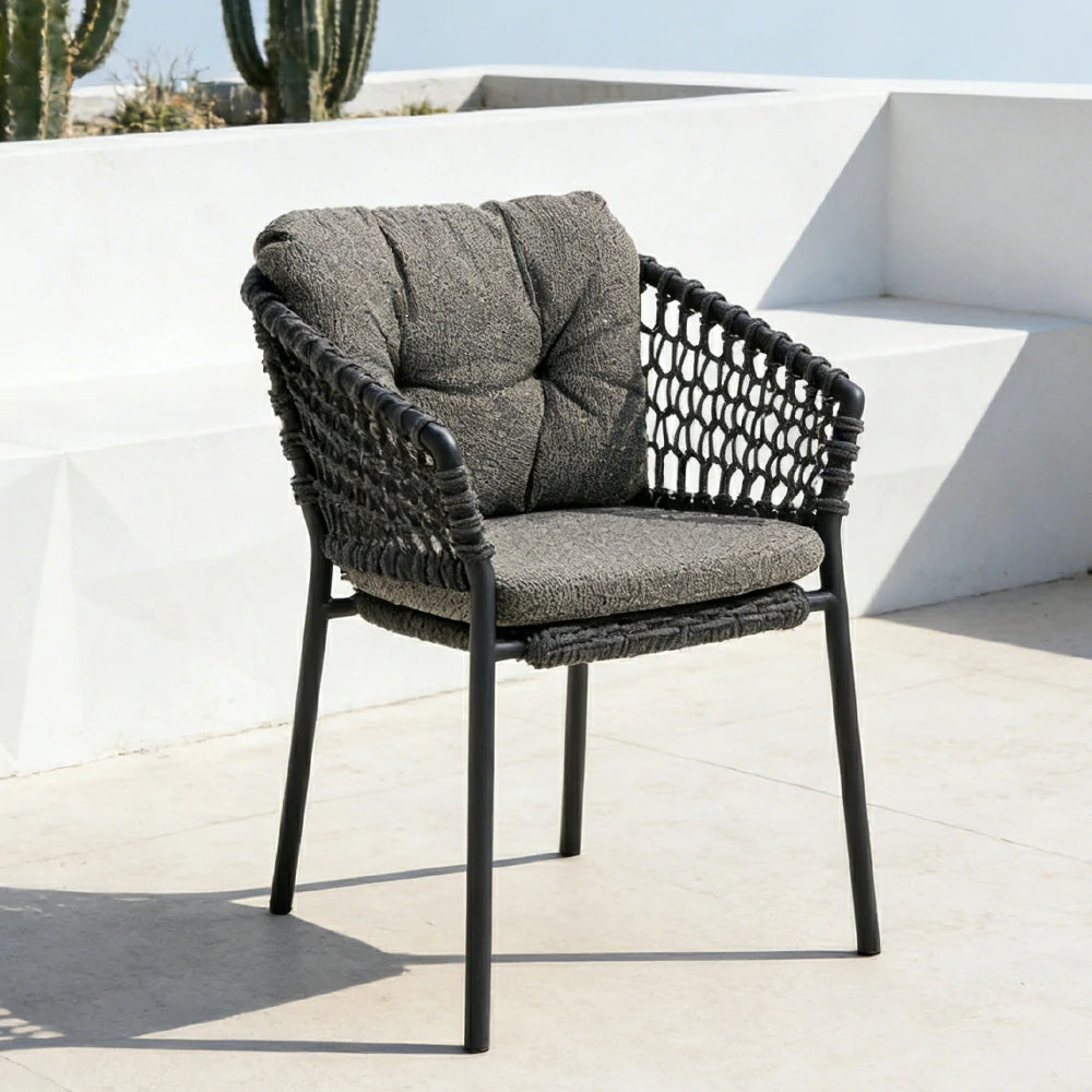 SOLARA Outdoor Woven Rope Chair - High-Density Cushion, Aviation-Grade Aluminium Frame, Waterproof UV-Resistant Patio Seating - Black