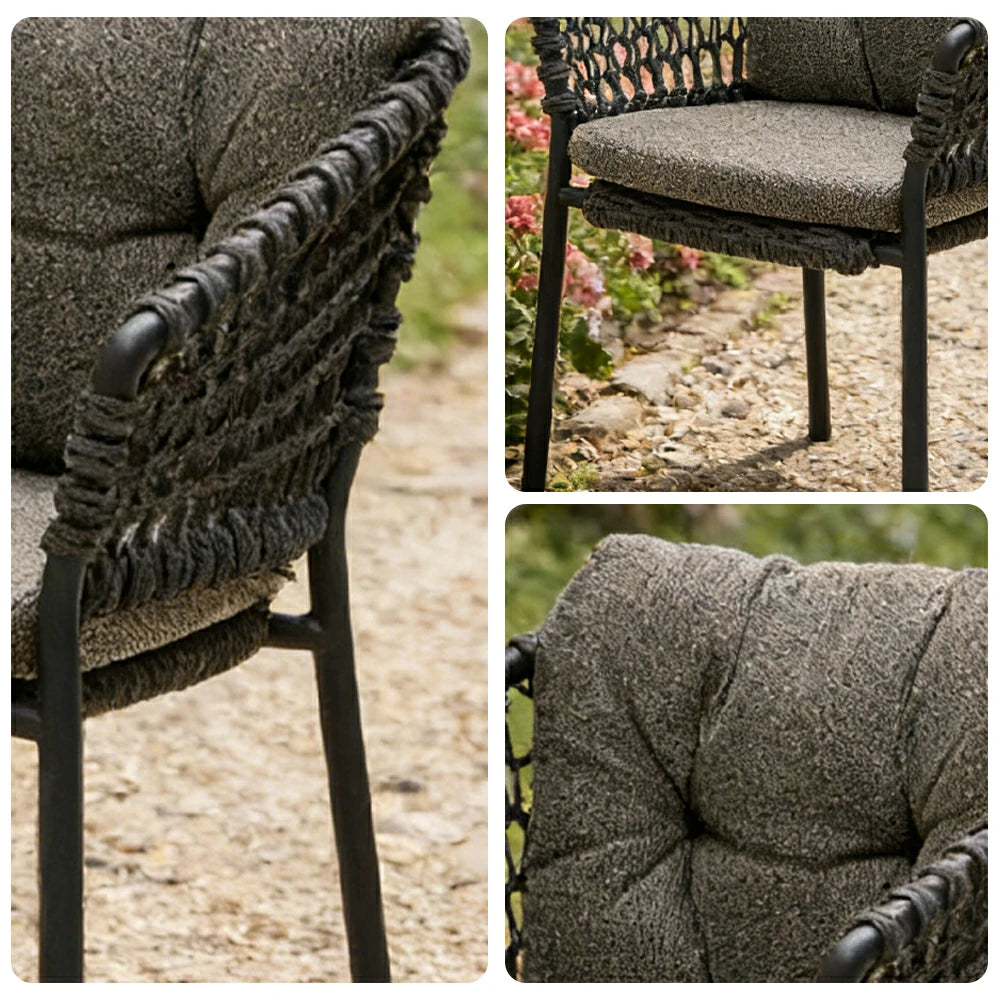 SOLARA Outdoor Woven Rope Chair - High-Density Cushion, Aviation-Grade Aluminium Frame, Waterproof UV-Resistant Patio Seating - Black