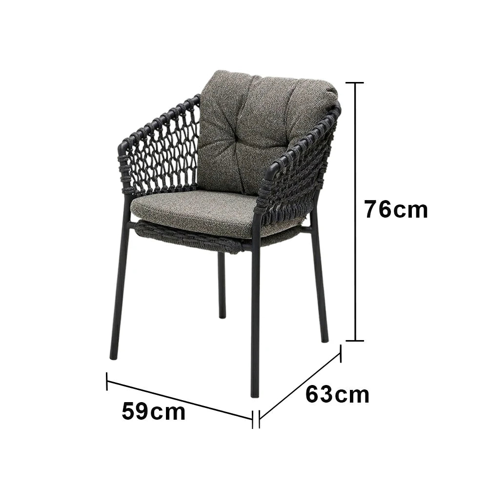 SOLARA Outdoor Woven Rope Chair - High-Density Cushion, Aviation-Grade Aluminium Frame, Waterproof UV-Resistant Patio Seating - Black