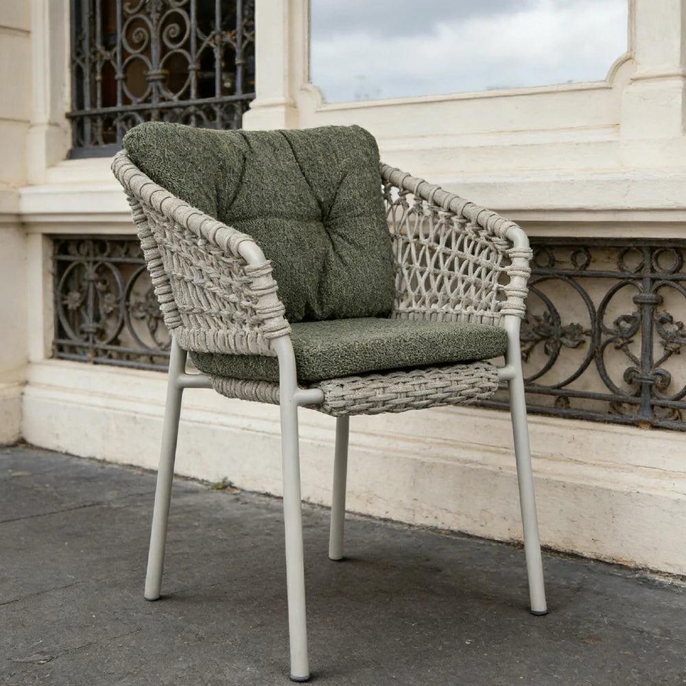 SOLARA Outdoor Woven Rope Chair - High-Density Cushion, Aviation-Grade Aluminium Frame, Waterproof UV-Resistant Patio Seating - Grey
