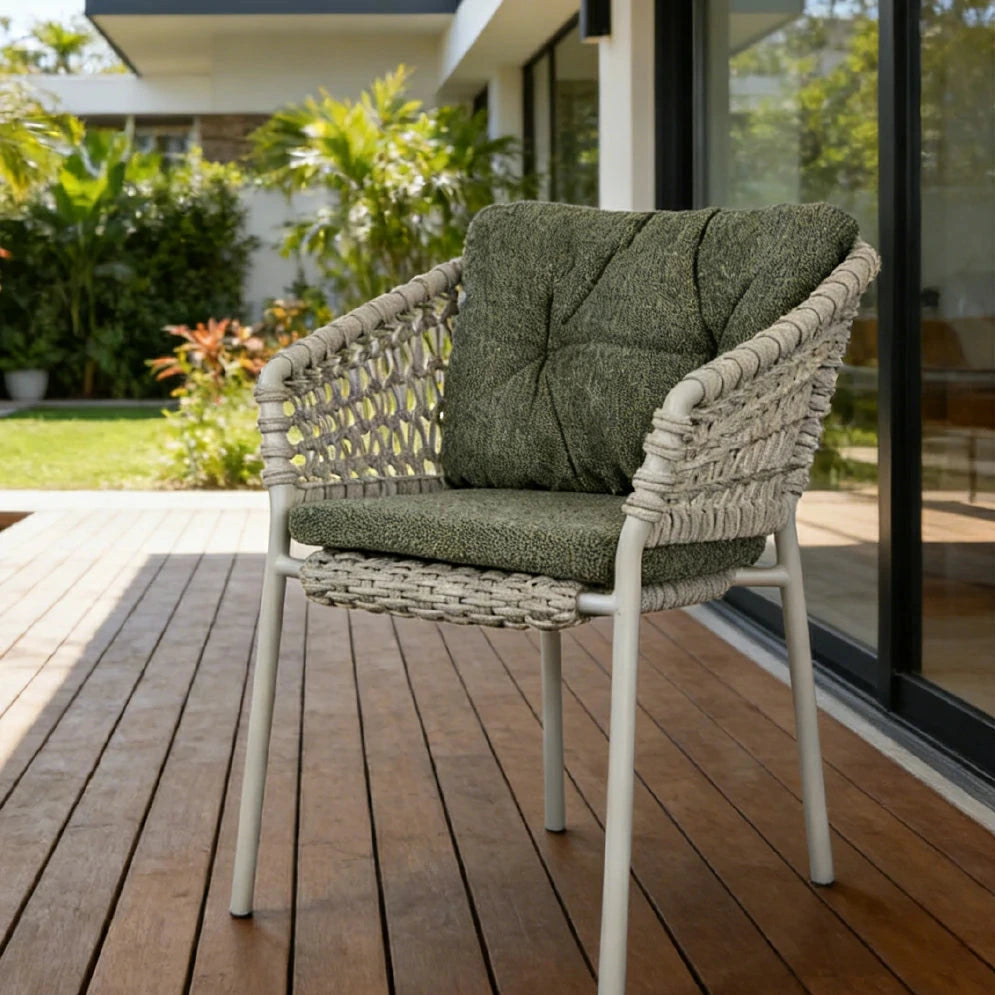 SOLARA Outdoor Woven Rope Chair - High-Density Cushion, Aviation-Grade Aluminium Frame, Waterproof UV-Resistant Patio Seating - Grey