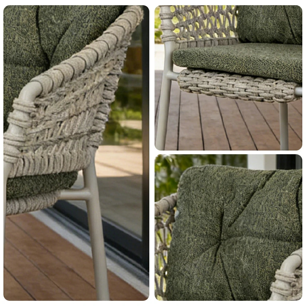 SOLARA Outdoor Woven Rope Chair - High-Density Cushion, Aviation-Grade Aluminium Frame, Waterproof UV-Resistant Patio Seating - Grey