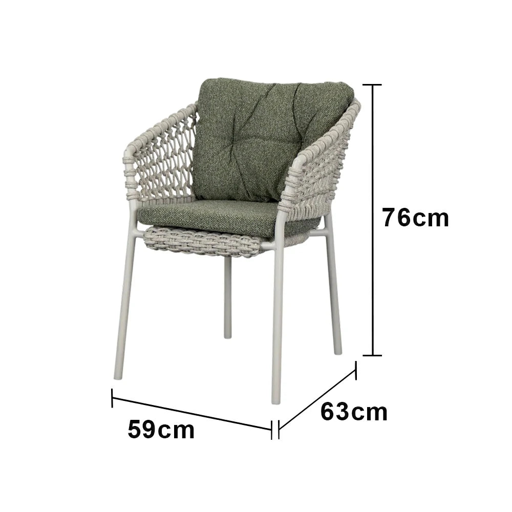 SOLARA Outdoor Woven Rope Chair - High-Density Cushion, Aviation-Grade Aluminium Frame, Waterproof UV-Resistant Patio Seating - Grey