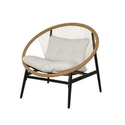 SOLARA Outdoor Rattan Lounge Chair - 12cm Thick Cushion, Iron Frame, Fan-Shaped Handwoven Backrest, Premium Yarn-Dyed Fabric Patio Seating - Grey