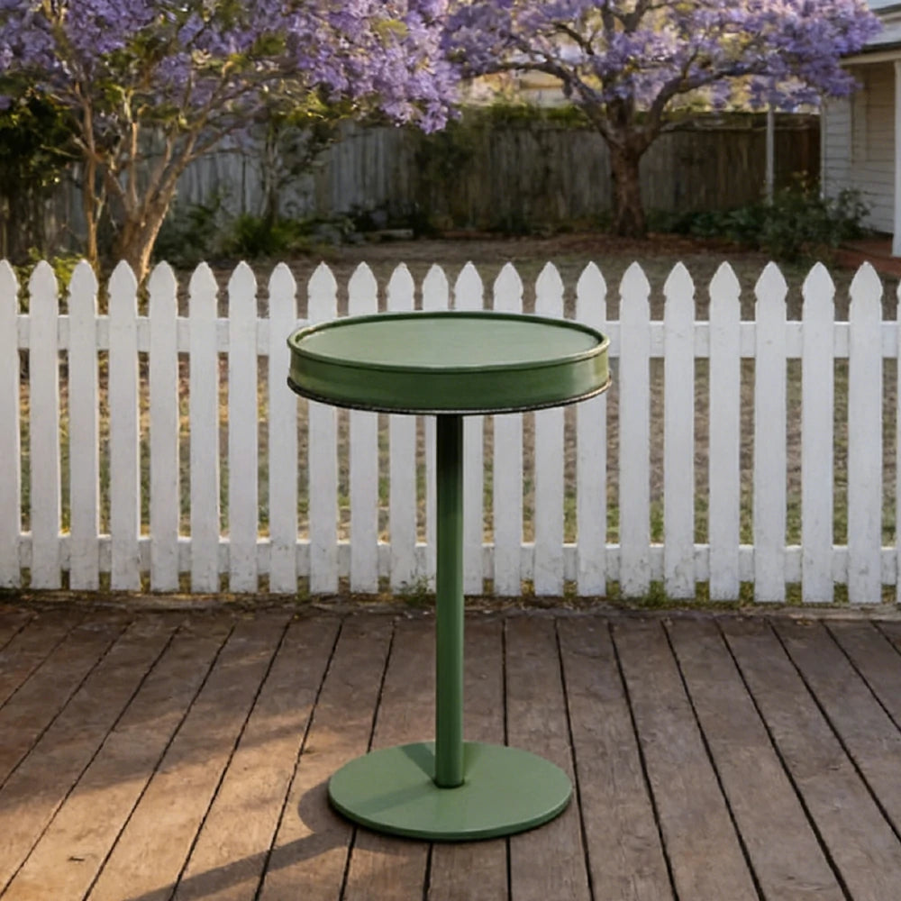 SOLARA 95/105cm Outdoor Bar Table - Industrial Oil Drum Style Design, Heavy-Duty Metal Base, Space-Saving Patio Balcony Cafe Bistro Table