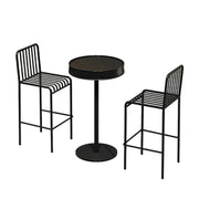 SOLARA 1 Table 2 Chairs Set - Industrial Style Bar Table Design, Durable Iron Frame, Space-Saving Patio Balcony Cafe Dining Set - Black