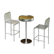 SOLARA 1 Table 2 Chairs Set - Industrial Style Bar Table Design, Durable Iron Frame, Space-Saving Patio Balcony Cafe Dining Set - Silver