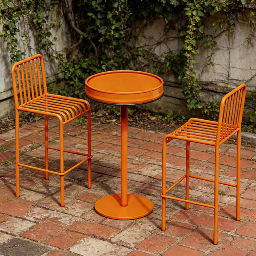 SOLARA 1 Table 2 Chairs Set - Industrial Style Bar Table Design, Durable Iron Frame, Space-Saving Patio Balcony Cafe Dining Set - Orange